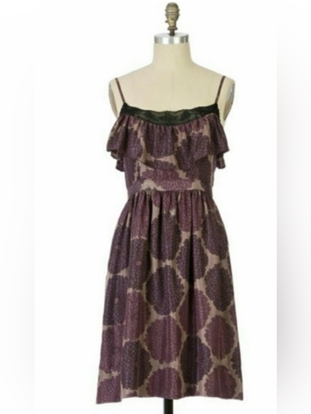 Anthropologie Lil Women's Sleeveless Purple Patterned Sundress with lace detail